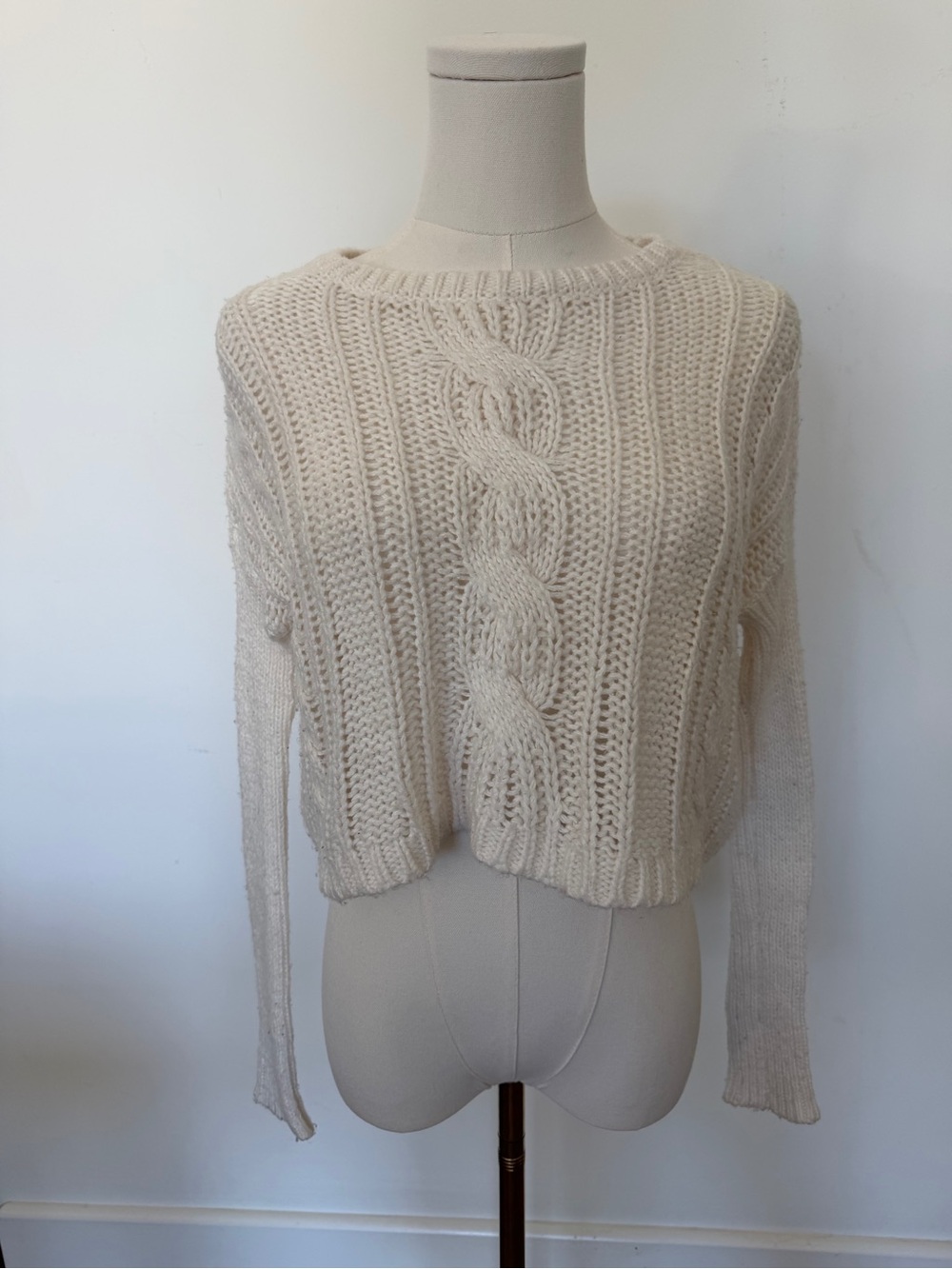 abercrombie kids Cream Cable Stitch Crew Sweater
